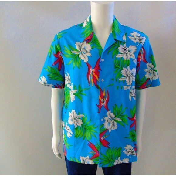 Hawaiian Shirt Floral Aloha Mens Sz L Vintage Made In USA 9th Wave by Scorpio - Picture 1 of 5